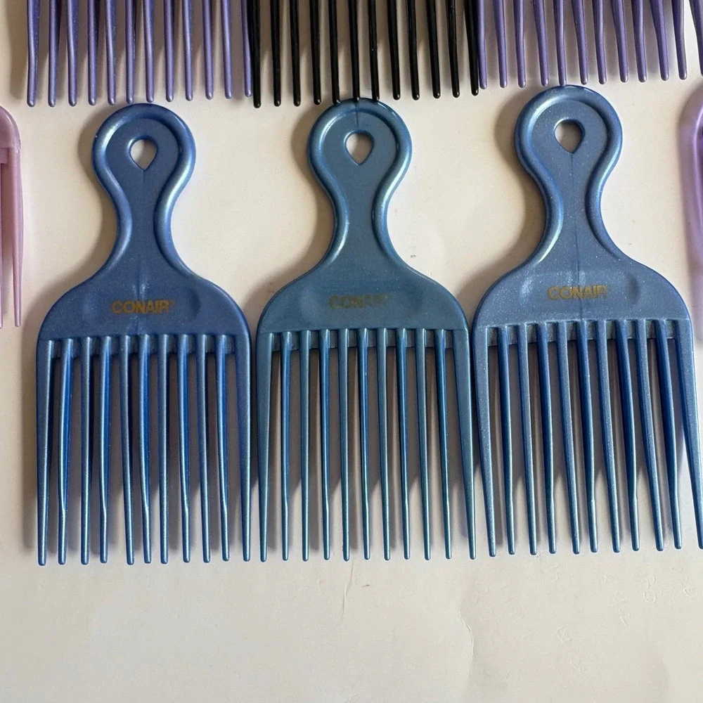 VTG Conair Hair Pick Set 8PC Lot Blue Glitter Purple Black Pro Styling Lift Comb
